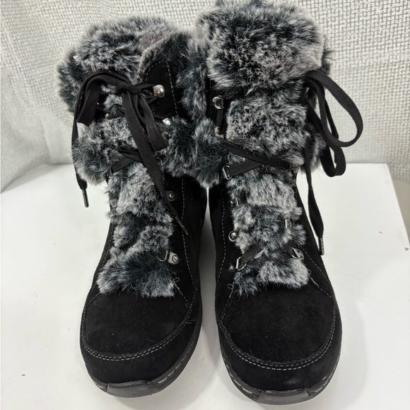 Aetrex Fiona Women's Black and Gray Fur-Lined Boots, EUC, size 39 / 8- 8.5 - Picture 1 of 11